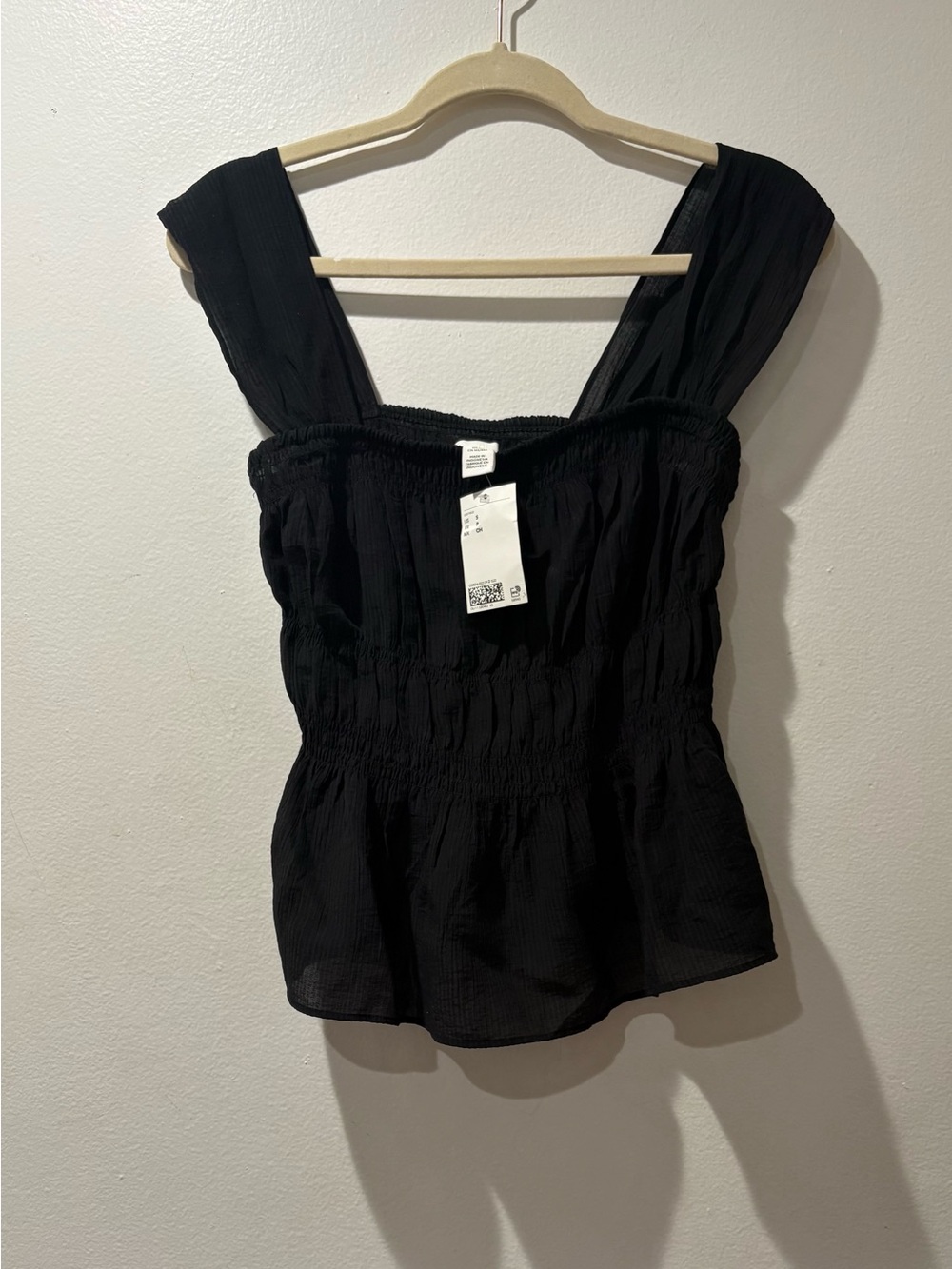 H&M Black Smocked Square-Neck Tank Top